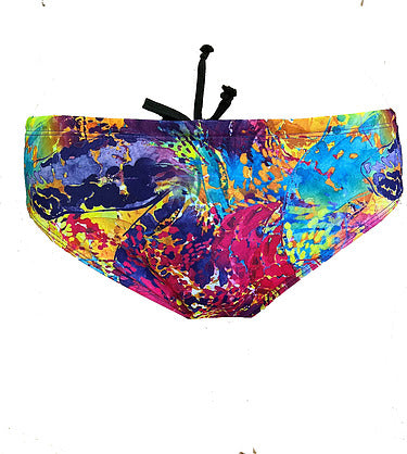 Mens multicolored geometric patterned swim briefs