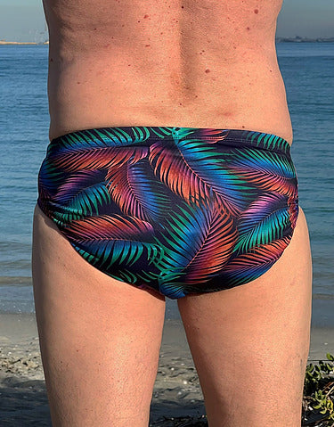 Mens Swim Briefs Racer Chlorine Resistant Plussize Large - 5XL - 7XL Miami Print