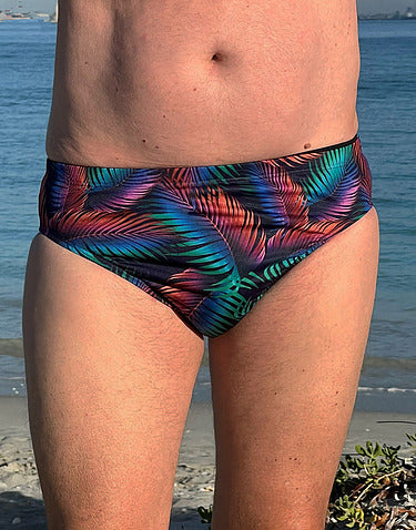 Mens Swim Briefs Racer Chlorine Resistant Plussize Large - 5XL - 7XL Miami Print