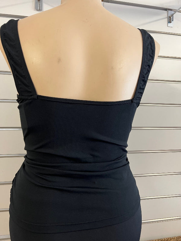 Square Neck Tankini Gathers Top Chlorine Resistant - Black