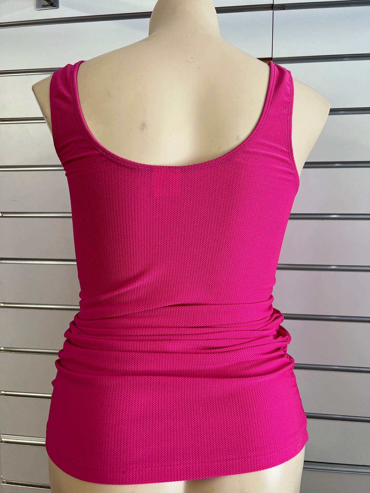 Gathered Sides Tankini Top - Pink Textured Lycra Size 14