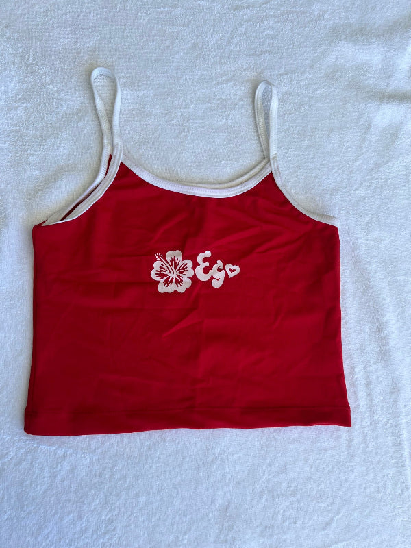 Girls Red swimsuit with white floral Ego Logo