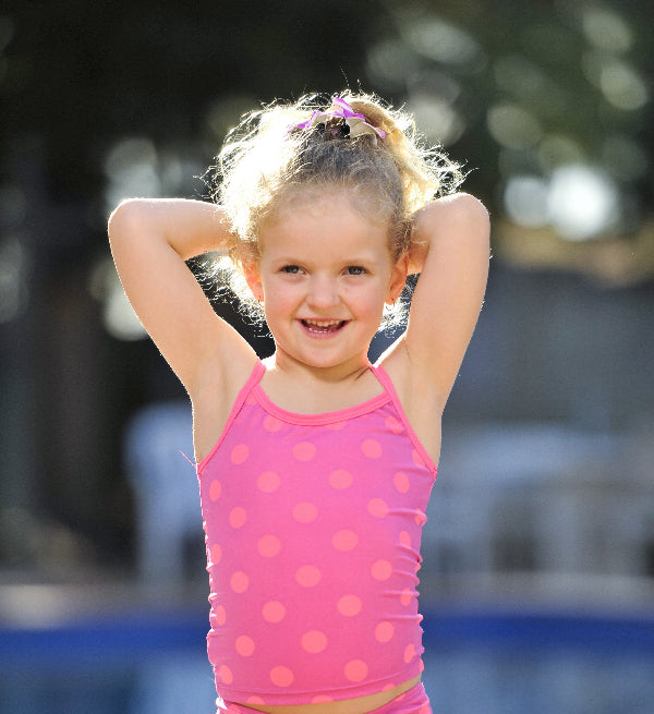 Girls Tankini Top - Chlorine Resistant - Pink Polka Dot Print