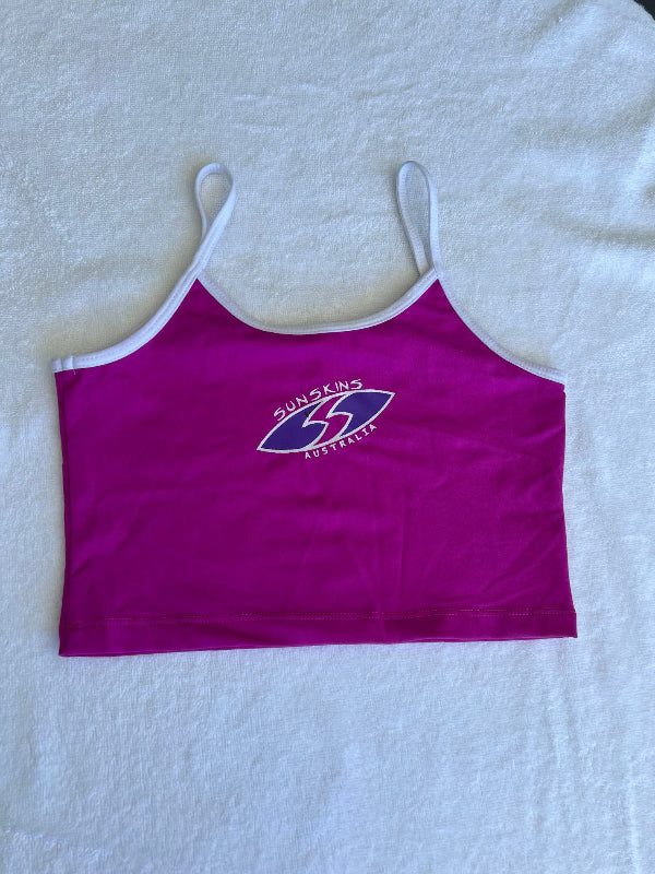 Girls Purple Tankini Top Swimwear with a Sunskins Australia logo