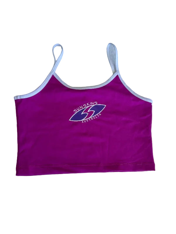 Girls Purple Tankini Top Swimwear with a Sunskins Australia logo