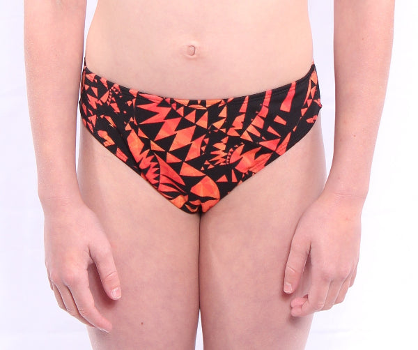 Girl Swim Brief Orange and black geometric patterned bikini bottom