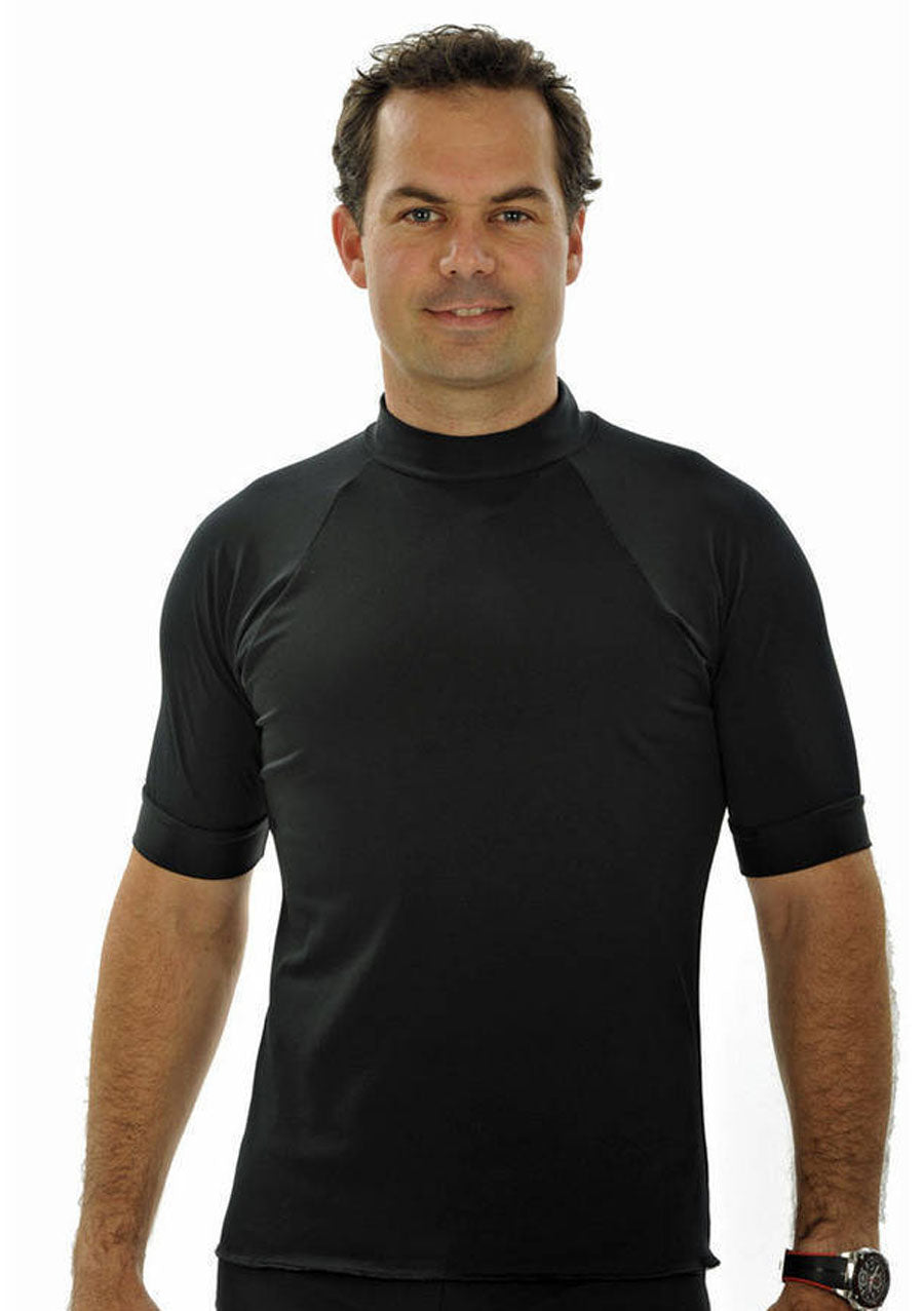 Mens Black Short Sleeve Rash Guard Chlorine Resistant