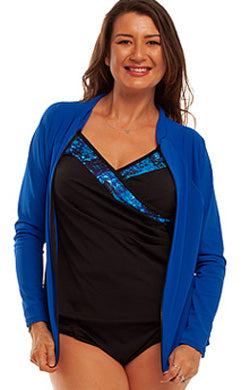 Womens Long Sleeve Zip Front Blue Rash Shirt