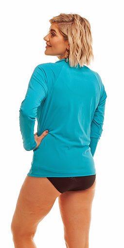 Teal Zip Front Chlorine Proof Long Sleeve Rash Shirt