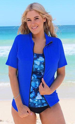 Zip Short Sleeve Rash - Chlorine Resistant SPF50+Z (2XL - 4XL) Navy