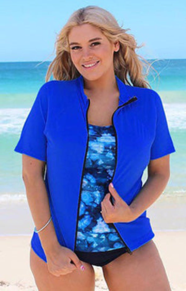 Women Zip front Rash Shirt Blue