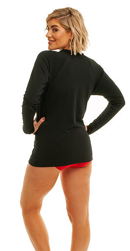 Womens Black Long Sleeve Rash Shirt Guard Chlorine Resistant
