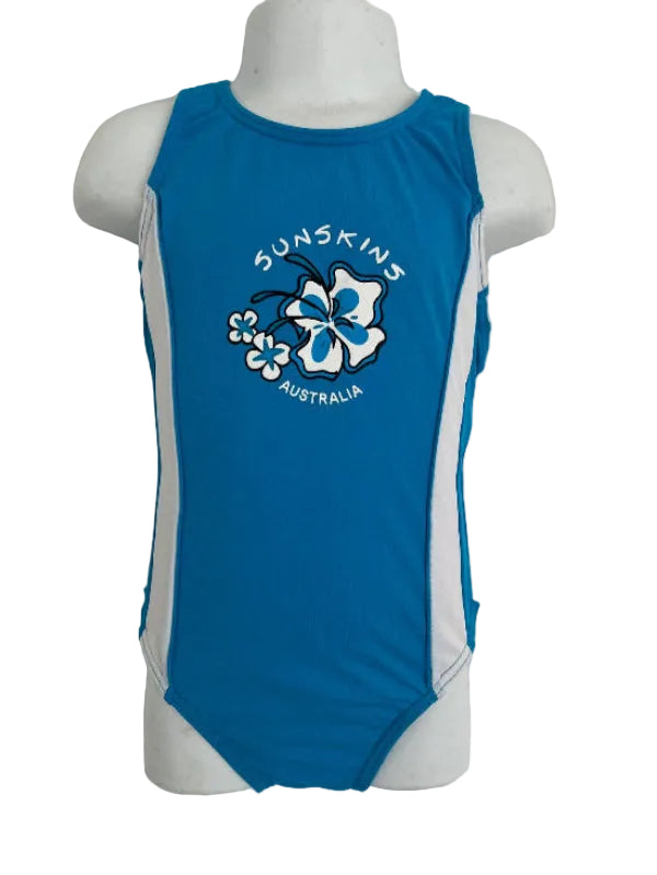 Girls one Piece Racing Bather - Chlorine Resistant - Blue with White Panels
