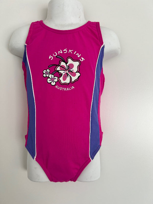 Girls One Piece Racing bather swimsuit- Chlorine Resistant - Pink Lilac Panels