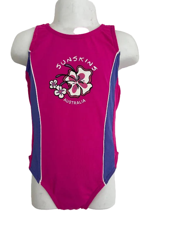 Girls One Piece Racing bather swimsuit- Chlorine Resistant - Pink Lilac Panels