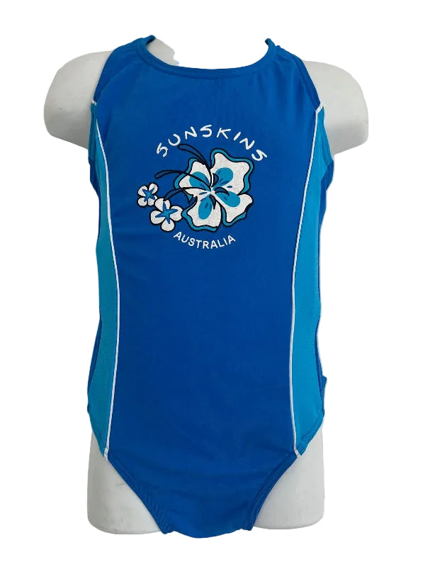Girls one Piece Racing Bather - Chlorine Resistant - Blue with Light Blue Panels