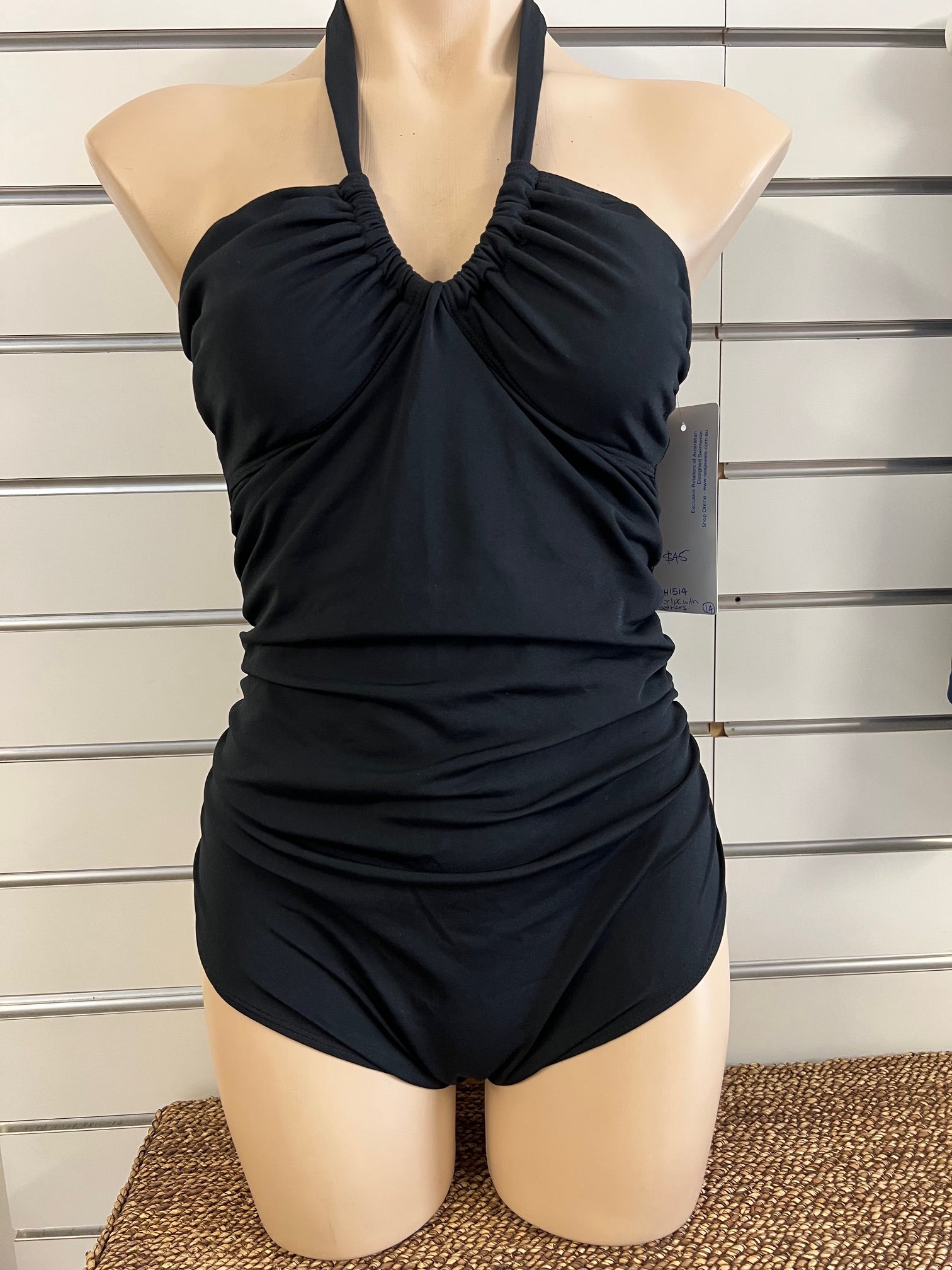 One Piece Halter Neck Swimsuit - Chlorine Resistant Black Size 14