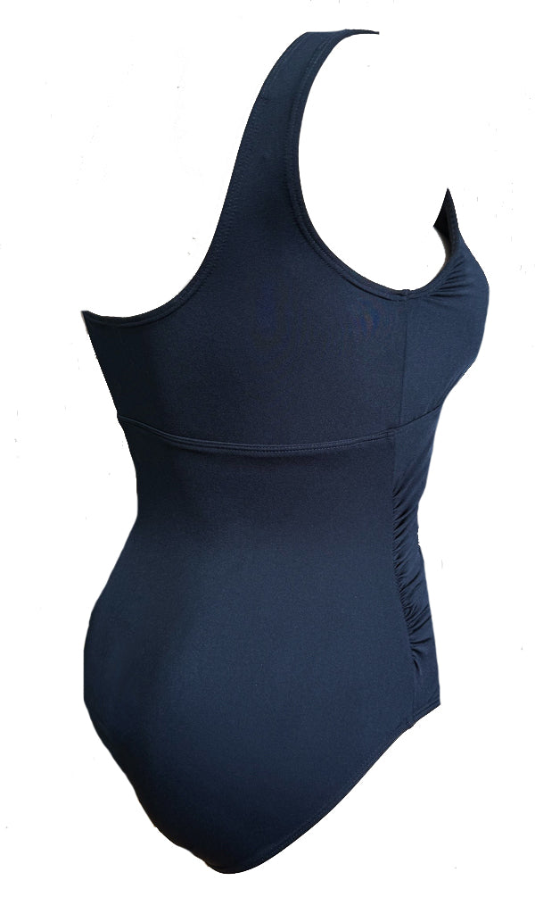 Square Neck One Piece with Ruching Swimsuit - Chlorine Resistant Black