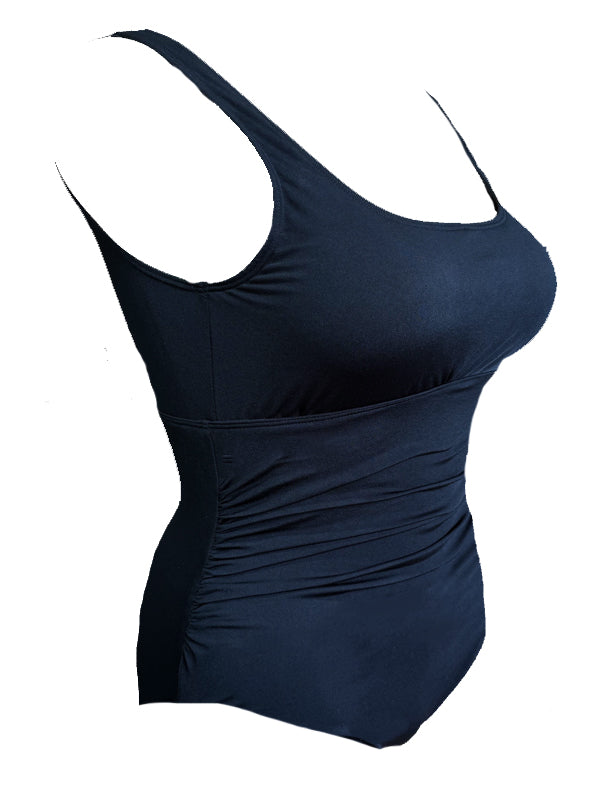 Square Neck One Piece with Ruching Swimsuit - Chlorine Resistant Black