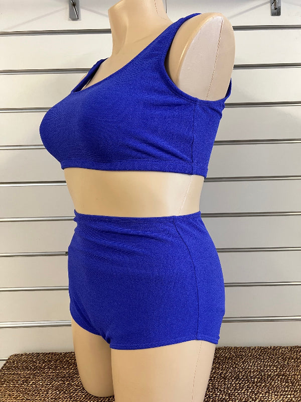 Crop Top and Full Briefs Set Swimsuit - Lilac Textured Lycra