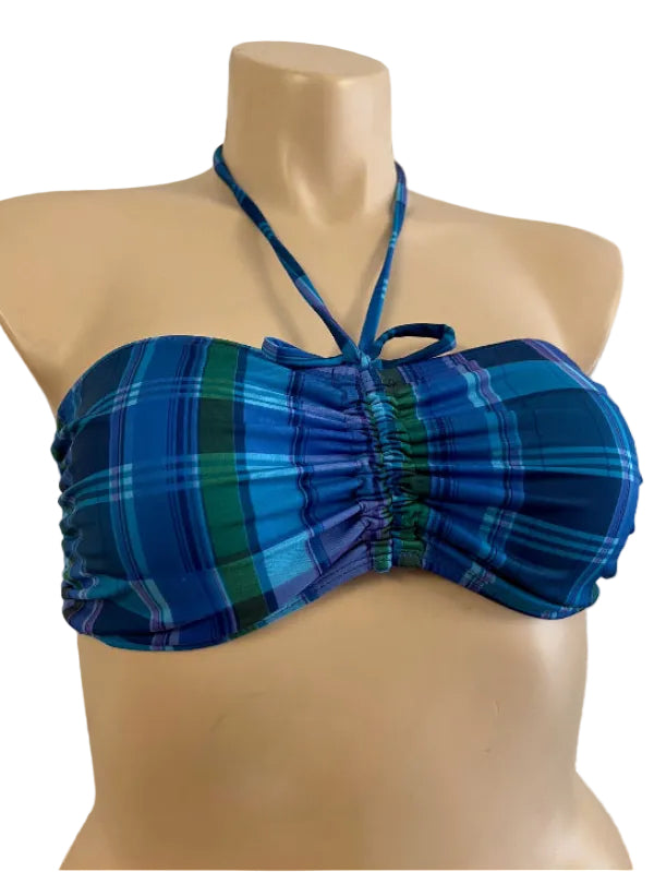 Bow Swim Bikini Top - Chlorine Resistant - Tartan Blue