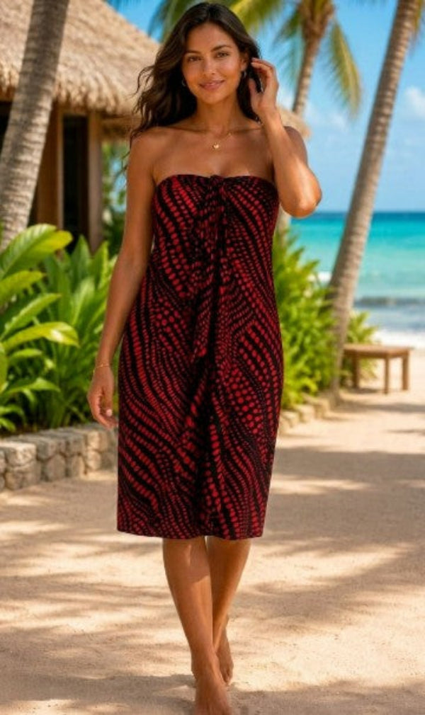 Viva Swim Resort Dress Black & Red Print