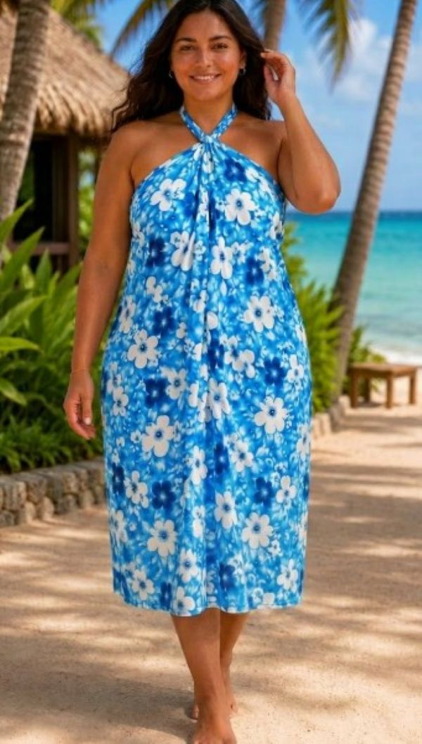 Viva Swim Resort Dress Halter Blue Floral