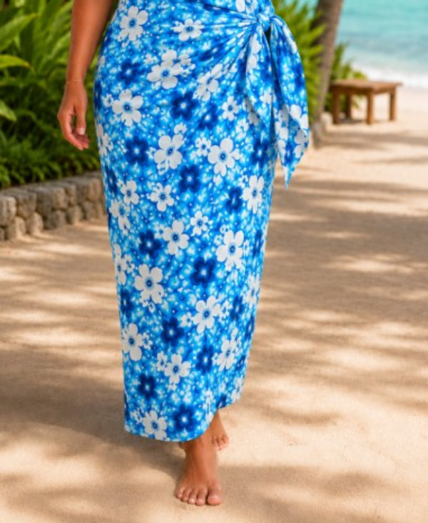 Women Blue Floral Sarong Skirt