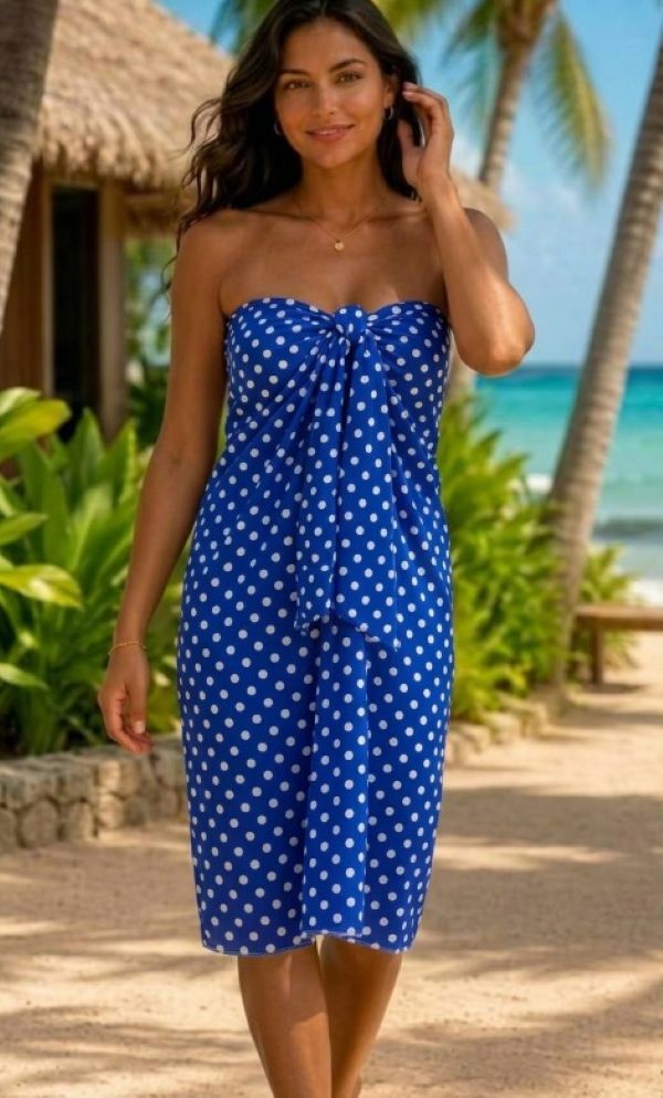 Viva Swim Resort Dress Sarong BLue White Polka Dot Print