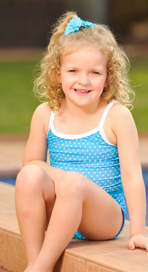 Girls Tankini Top Chlorine Resistant Blue Polka Dots