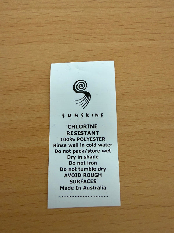Sunskins Australia Fabric care label