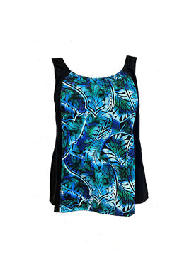 Tank Top Chlorine Resistant - Black with Tahiti Print front panel