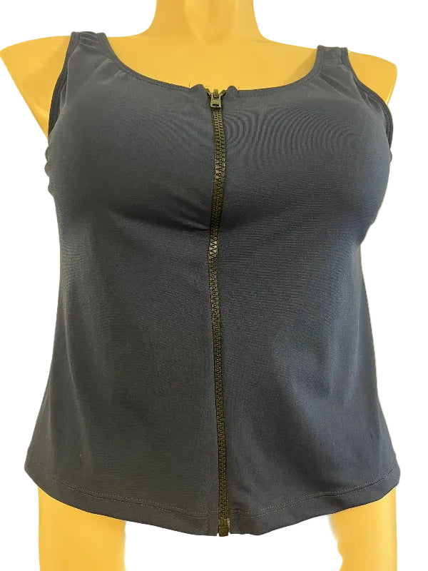 Womens Tank Crop Swim Top with Zip Front Navy