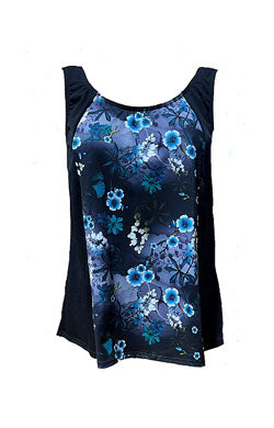 Tank Top Chlorine Resistant - Black with Tahiti Print front panel