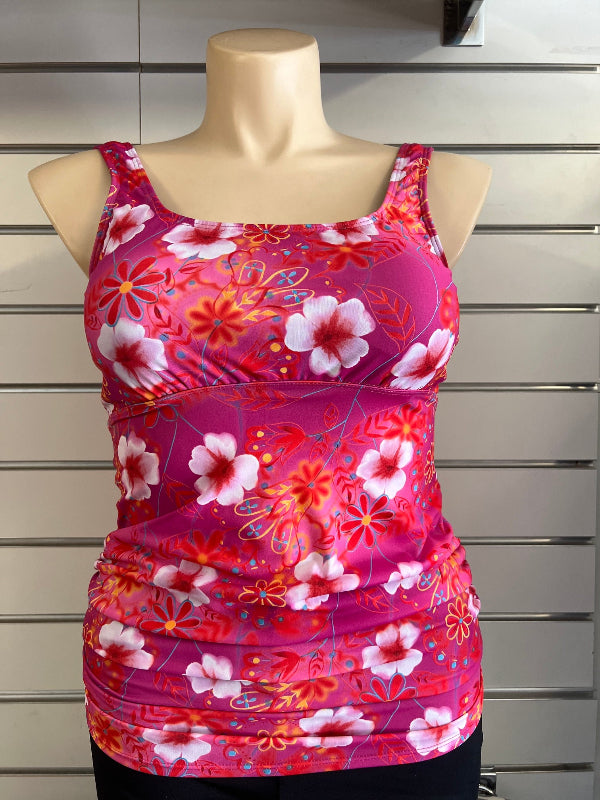 Women pink floral tankini top chlorine resistant