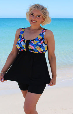 Swing Tankini Top Chlorine Resistant - Black & Boracay Print