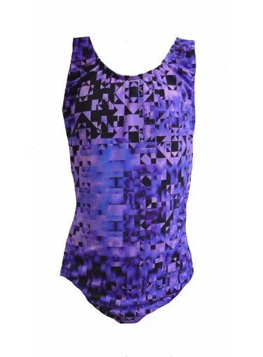 Girls One Piece Racing Bather Swimsuit - Chlorine Resistant - Purple Print