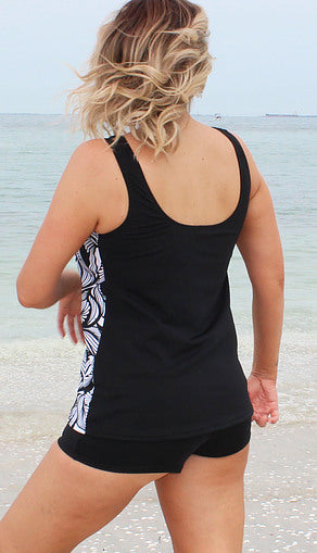 Tank Top Chlorine Resistant - Black with Paris Print side panels