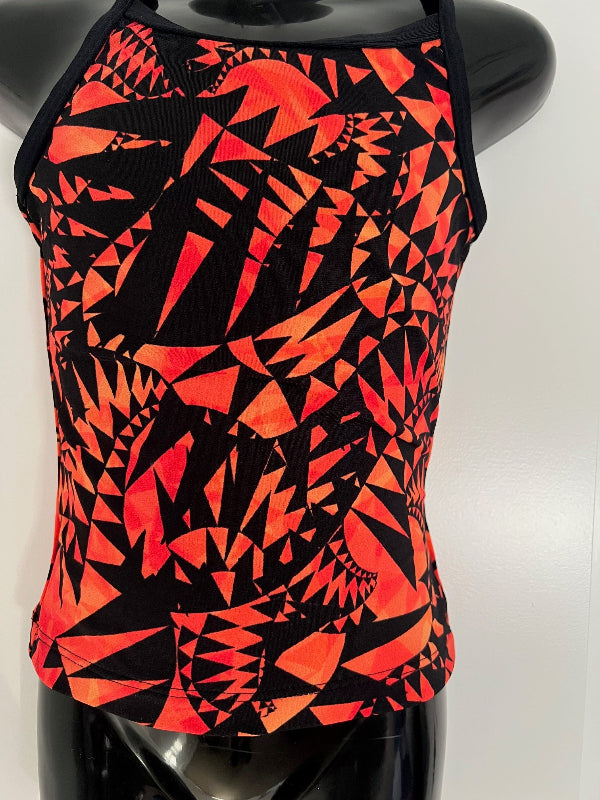 Girls Tankini Top Orange & Black Print