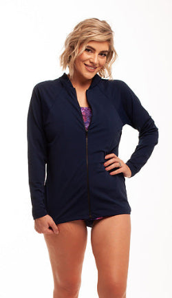 Zip Long Sleeve Rash - Chlorine Resistant SPF50+ Z (2XL - 4XL) Navy