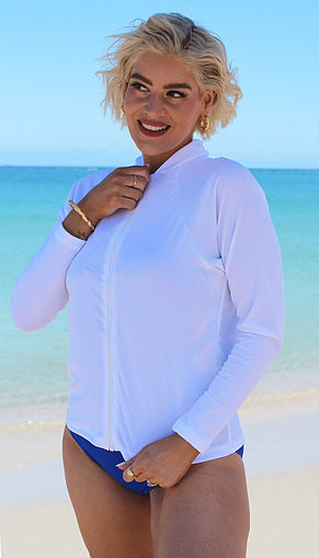 Zip Long Sleeve Rash - Chlorine Resistant SPF50+ S - XL White