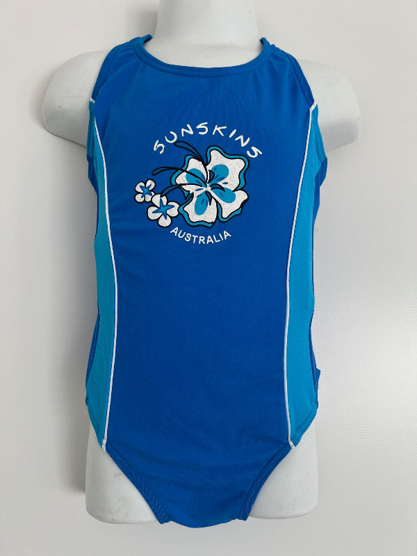 Girls one Piece Racing Bather - Chlorine Resistant - Blue with Light Blue Panels 