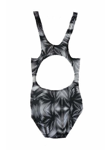 Girls One Piece Racing Bather Swimsuit - Chlorine Resistant - Elite Black Print