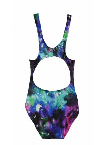 Girls One Piece Racing Bather Swimsuit - Chlorine Resistant - Galaxy Print