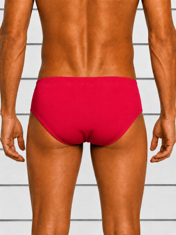 Mens Red Swim Briefs from back