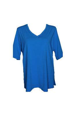 V Neck Short Sleeve Rash - Chlorine Resistant SPF50+Blue