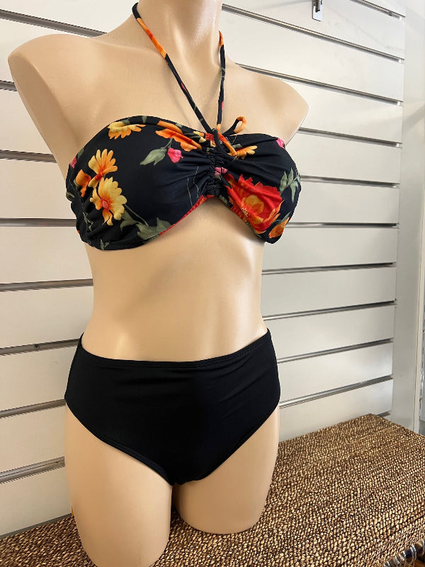 Bow Swim Bikini Top - Chlorine Resistant - Maui Print Black/orange floral