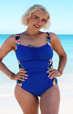 One Piece Chlorine Resistant - Gathers Blue with Boracay print side panels