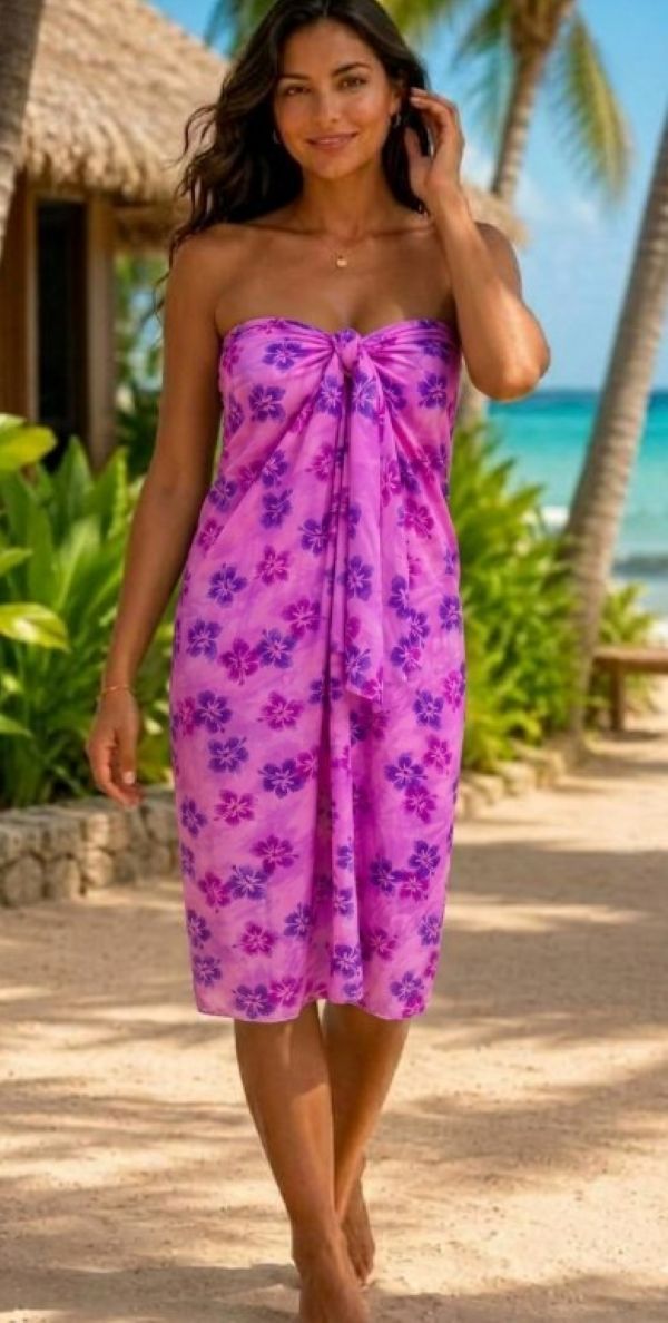 Viva Swim Resort Dress Sarong Pink Lilac Hibiscus Print