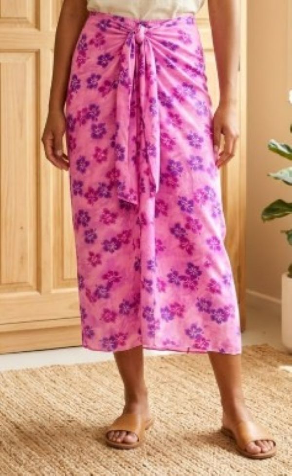 Viva Swim Resort Skirt Pink Lilac Hibiscus Print